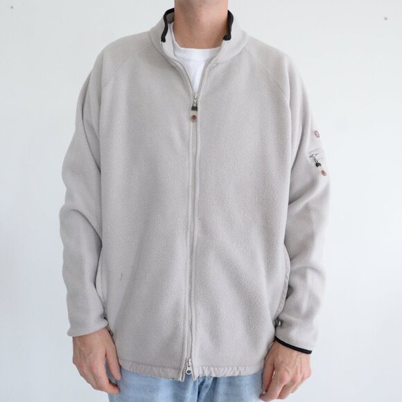 Vintage 90S Nevada Zip Up Arm Zipper Pocket Soft Fleece Taupe Sweater Medium - Picture 2 of 12